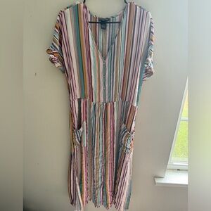 Multi-Colored Striped Button up Dress